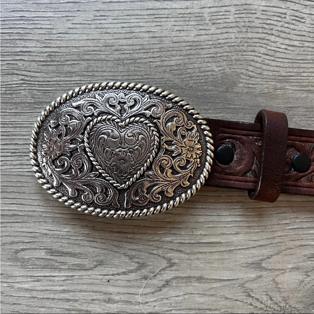 Justin Child’s Tropy Heart Leather Tooled Belt with Buckle (SM)